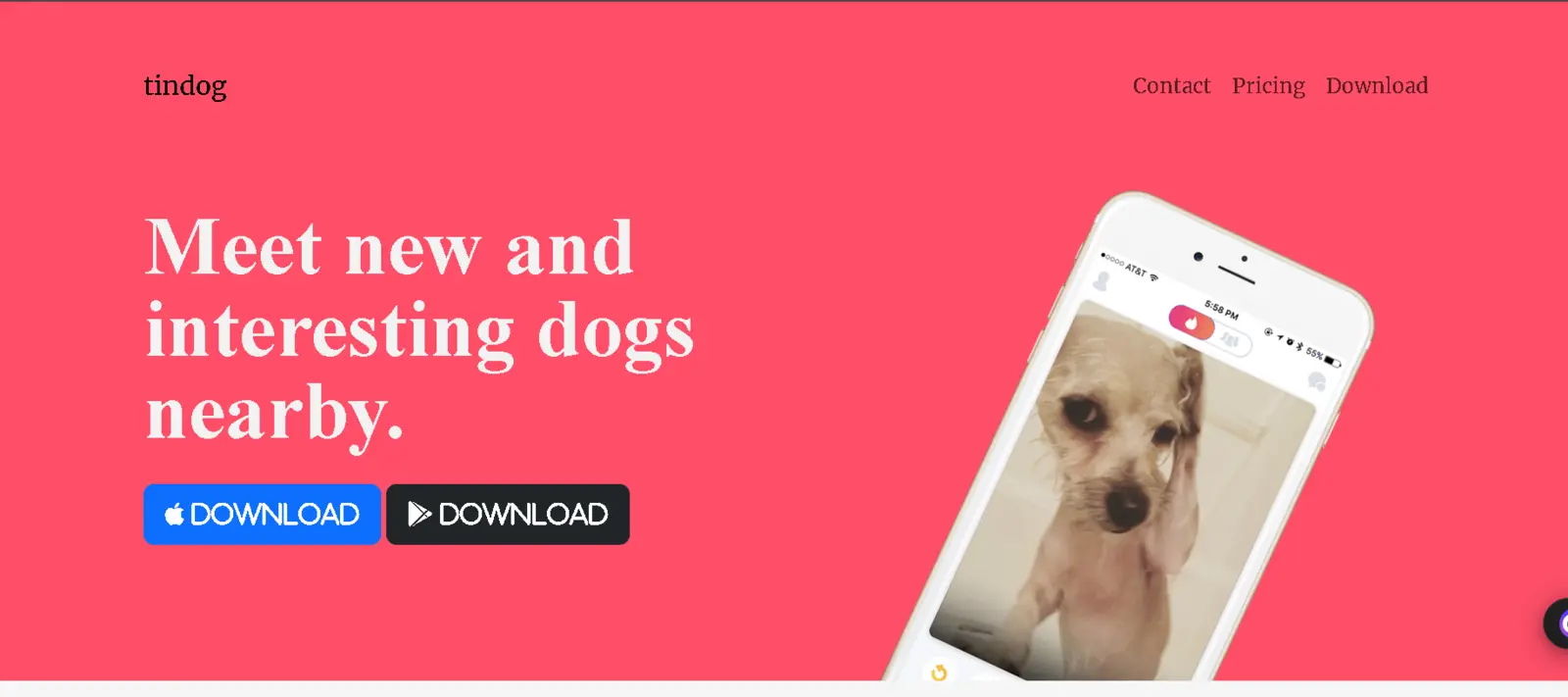 Tindog App website preview
