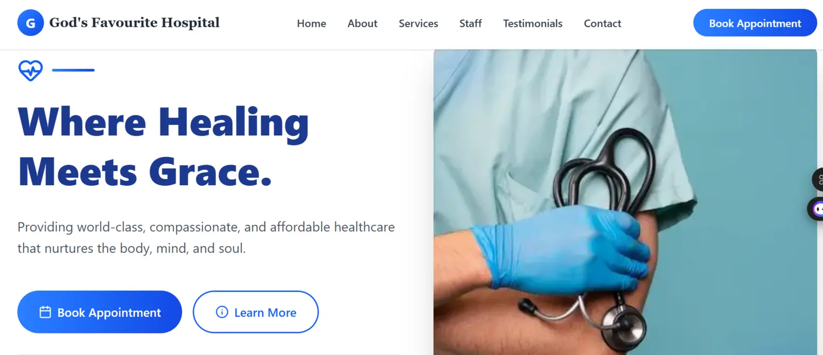 God's Favourite Hospital website preview